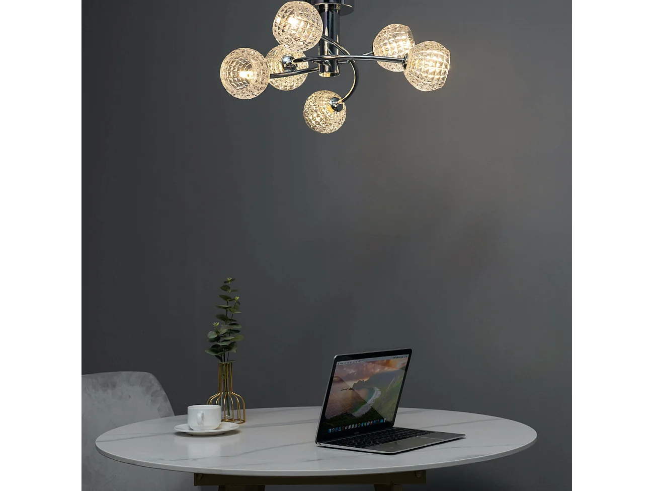 Plafonnier design à 6 sphères transparentes aux motifs graphiques - Salvati