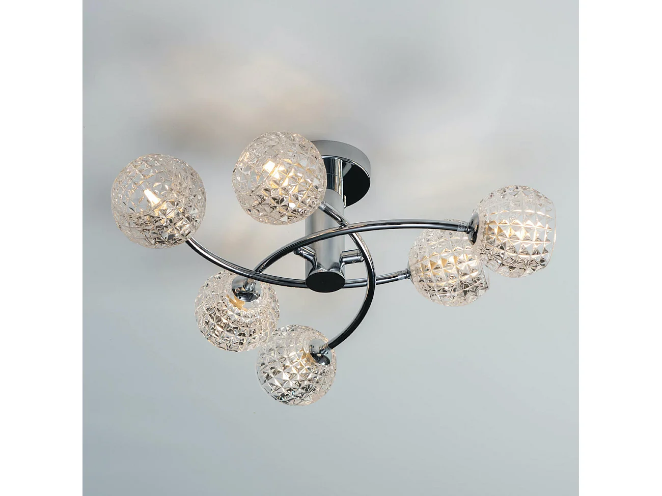 Plafonnier design à 6 sphères transparentes aux motifs graphiques - Salvati