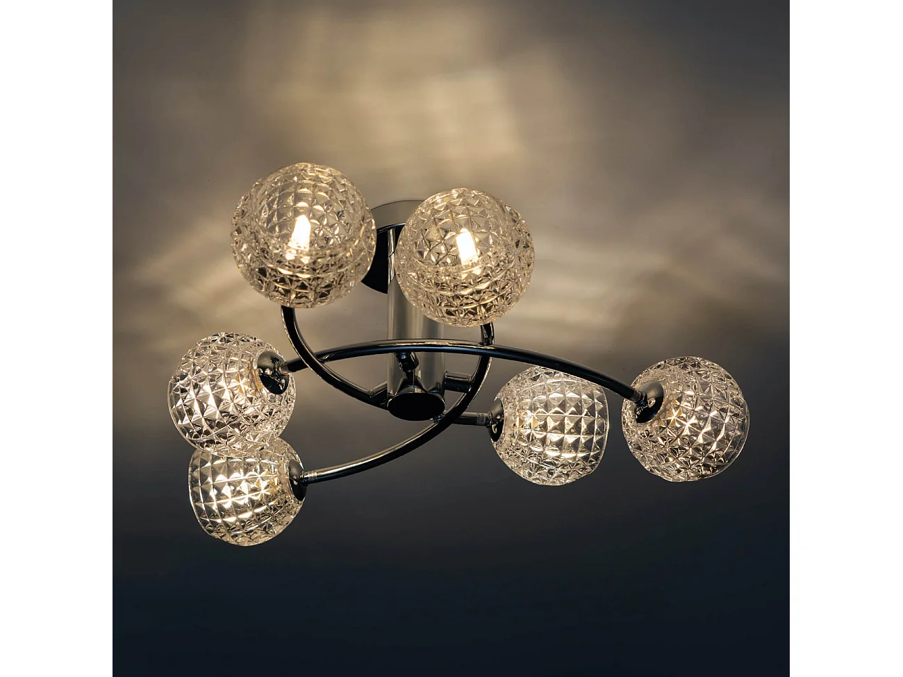 Plafonnier design à 6 sphères transparentes aux motifs graphiques - Salvati