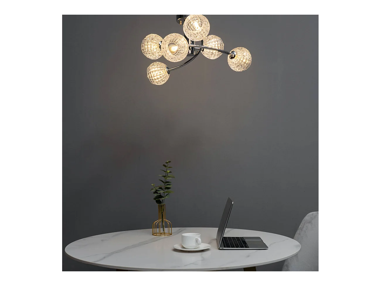 Plafonnier design à 6 sphères transparentes aux motifs graphiques - Salvati