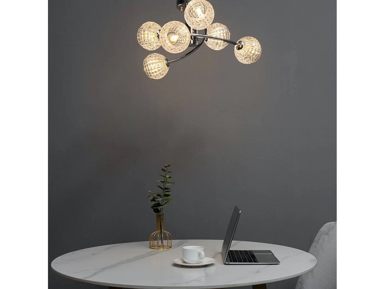 Plafonnier design à 6 sphères transparentes aux motifs graphiques - Salvati