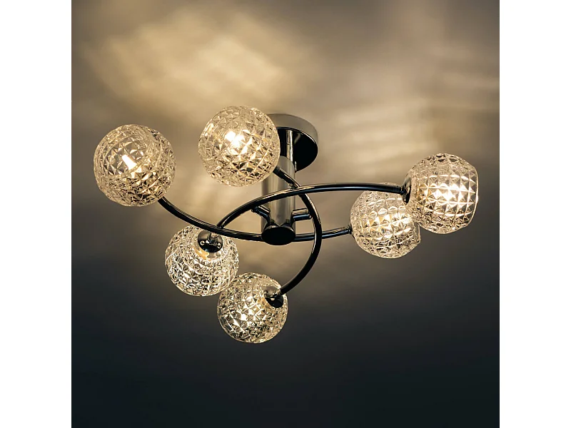 Plafonnier design à 6 sphères transparentes aux motifs graphiques - Salvati
