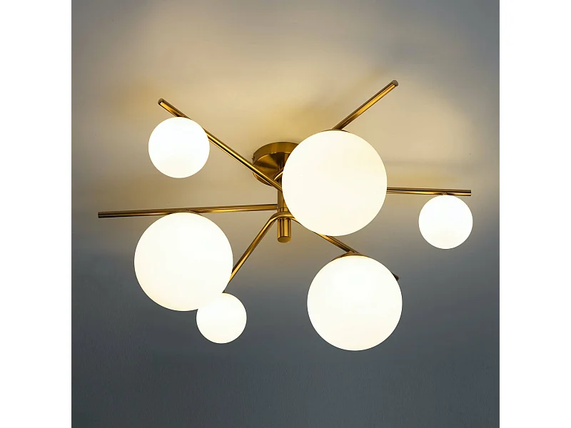 Plafonnier tendance doré et verre blanc - Belisto