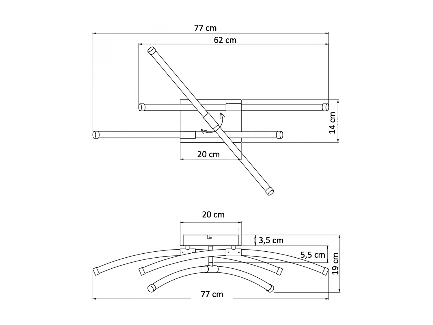 Plafonnier LED triple branche angle ajustable - Adrianna