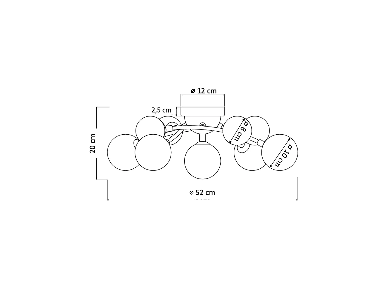 Plafonnier à bras courbés design noir 9 verres blancs - Azoria