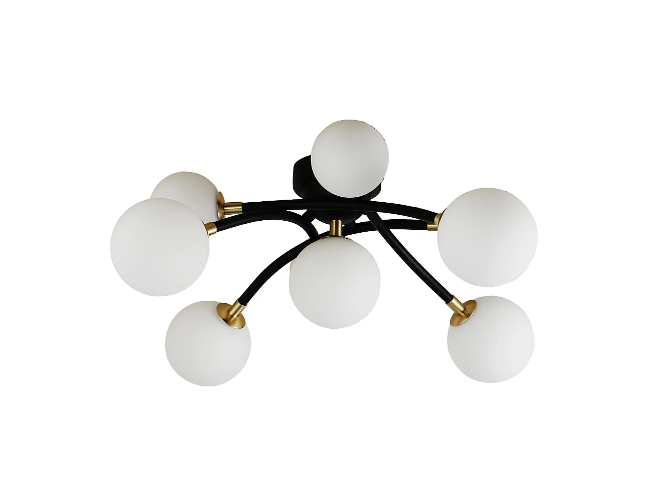 Plafonnier à bras courbés design noir 9 verres blancs - Azoria