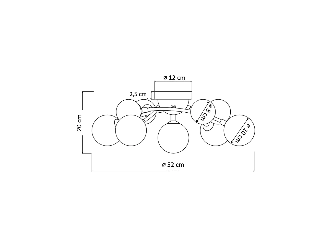 Plafonnier à bras courbés design noir 9 verres blancs - Azoria