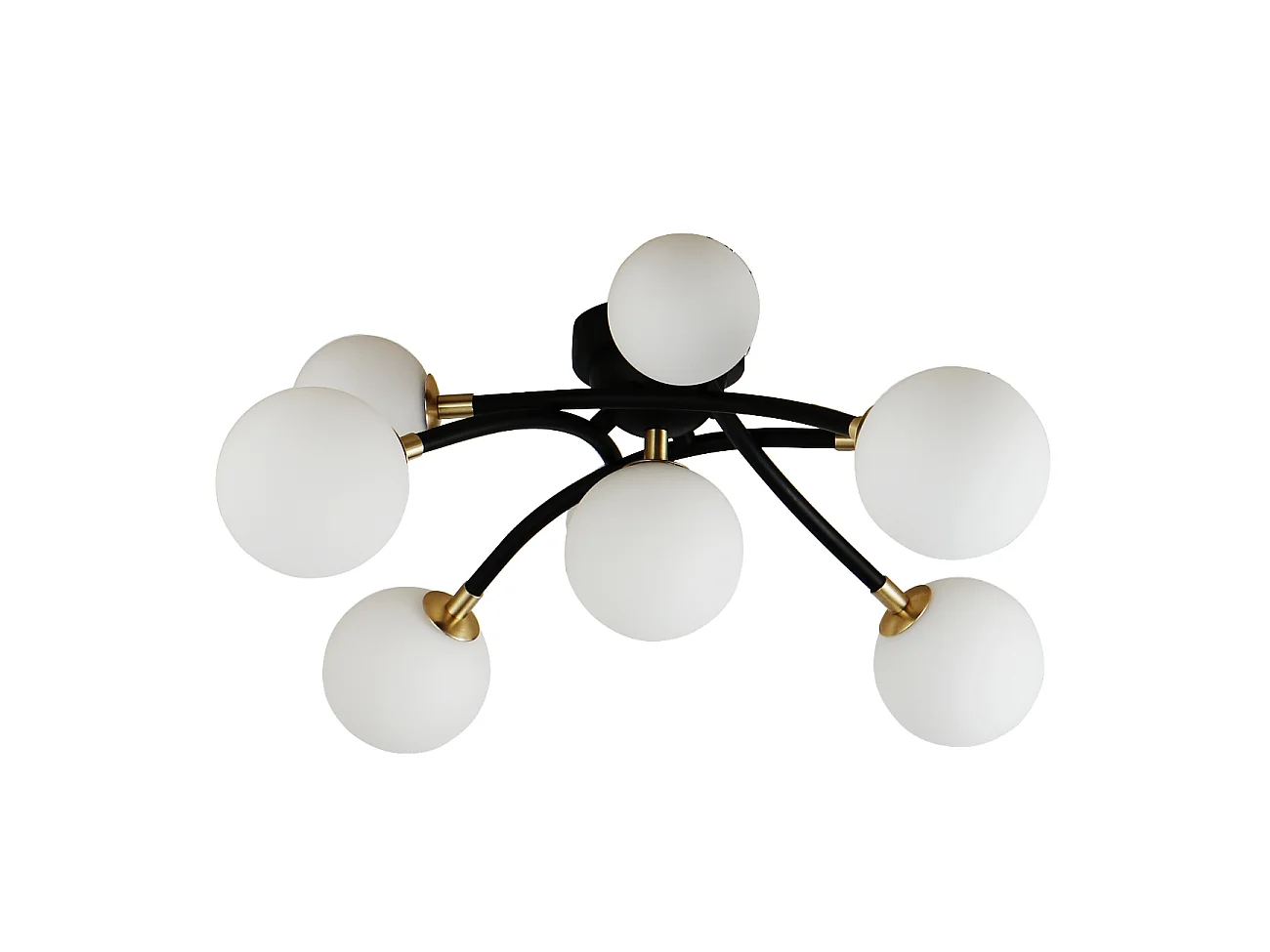 Plafonnier à bras courbés design noir 9 verres blancs - Azoria