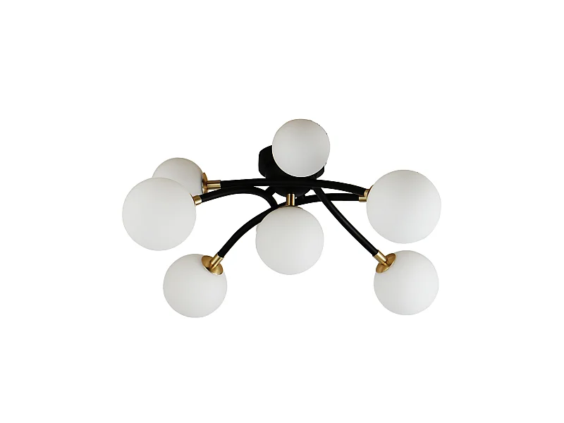 Plafonnier à bras courbés design noir 9 verres blancs - Azoria