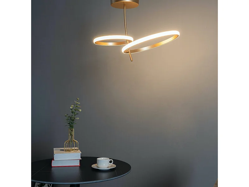 Plafonnier LED double anneau doré - Bellagio