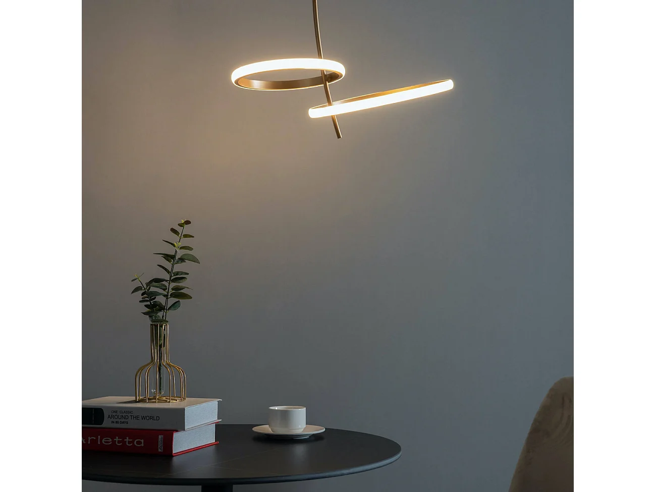 Plafonnier LED double anneau doré - Bellagio