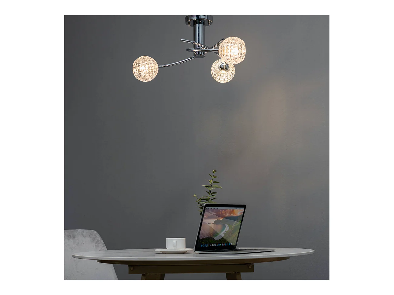 Plafonnier design à 3 sphères transparentes aux motifs graphiques - Salvati