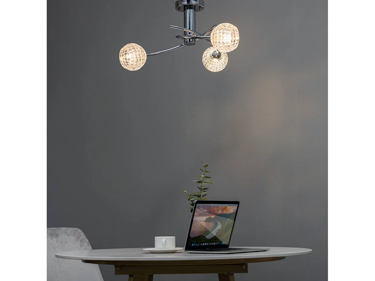 Plafonnier design à 3 sphères transparentes aux motifs graphiques - Salvati