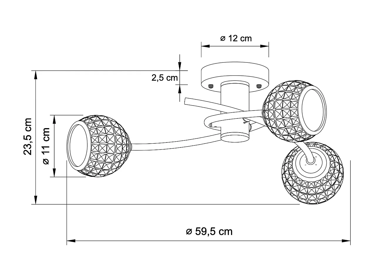 Plafonnier design à 3 sphères transparentes aux motifs graphiques - Salvati