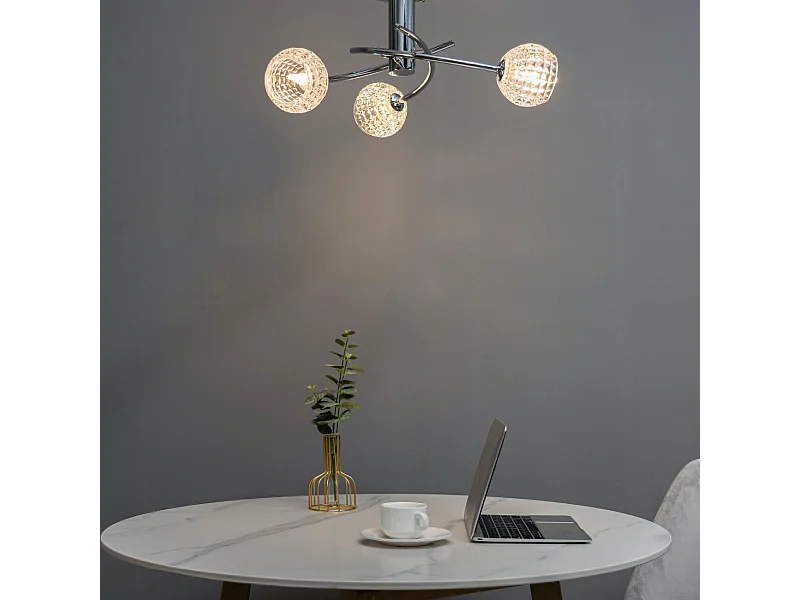 Plafonnier design à 3 sphères transparentes aux motifs graphiques - Salvati