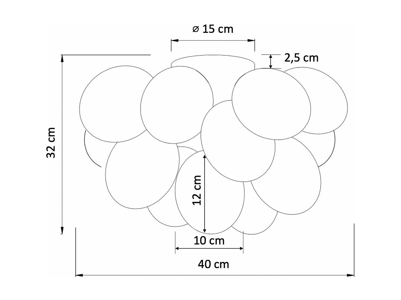Plafonnier design grappe de 17 verres - Bartali