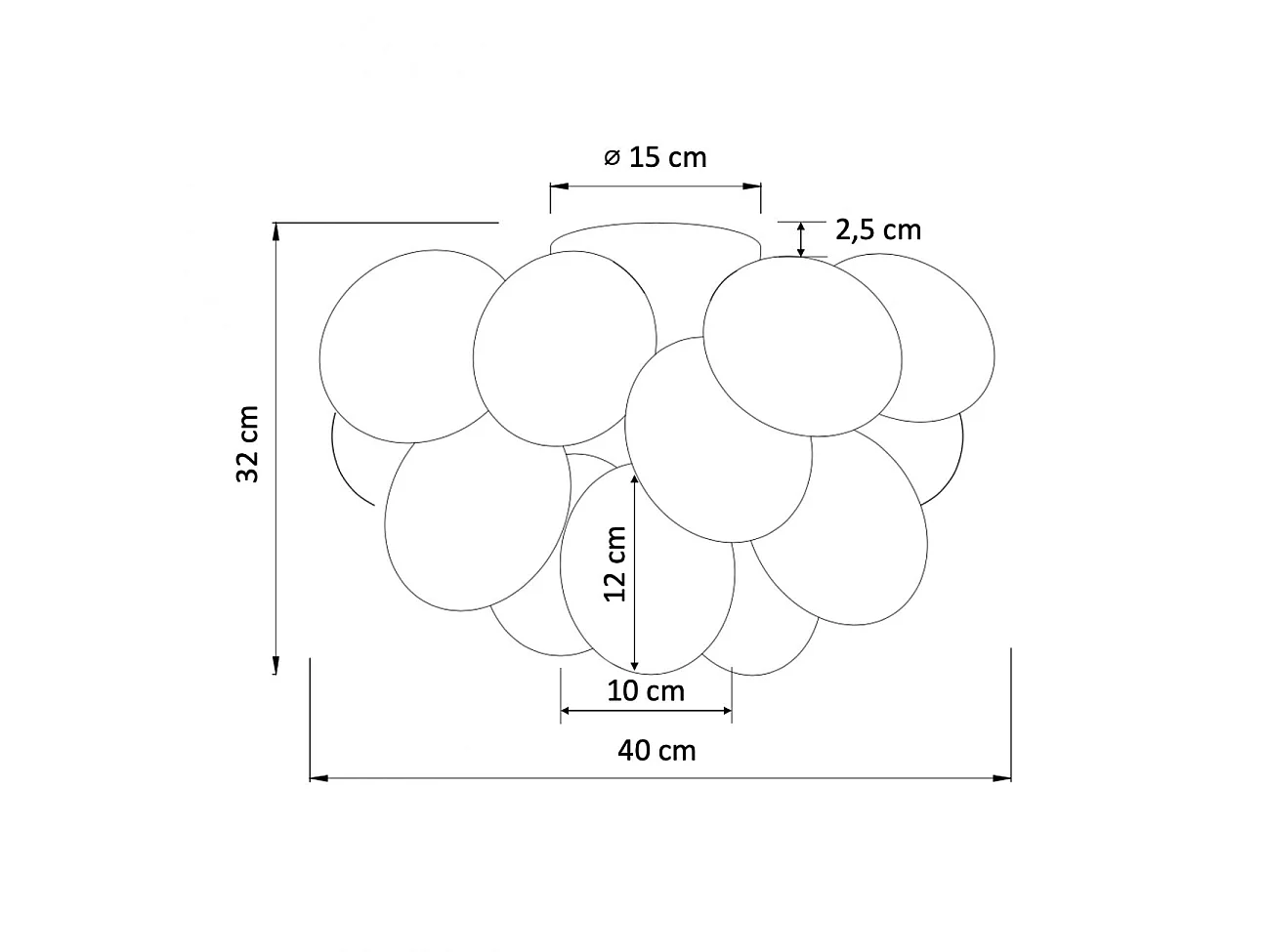 Plafonnier design grappe de 17 verres - Bartali