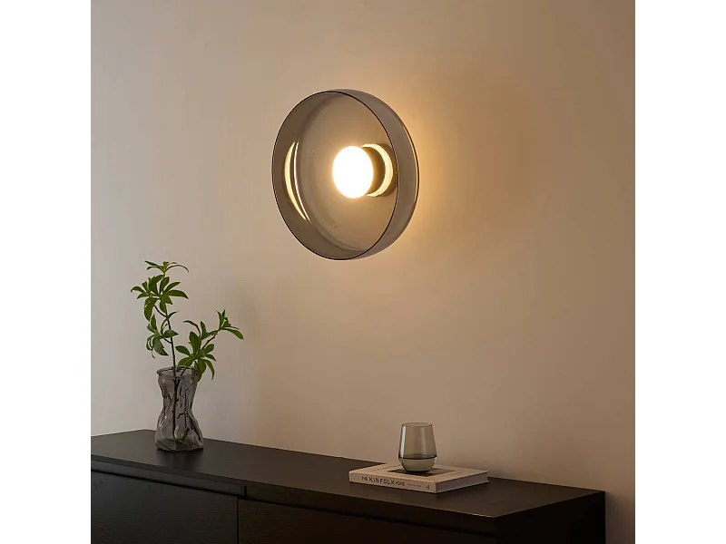 Plafonnier ou applique dôme en verre fumé et métal noir - Riccardo