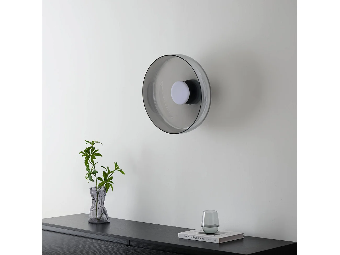 Plafonnier ou applique dôme en verre fumé et métal noir - Riccardo