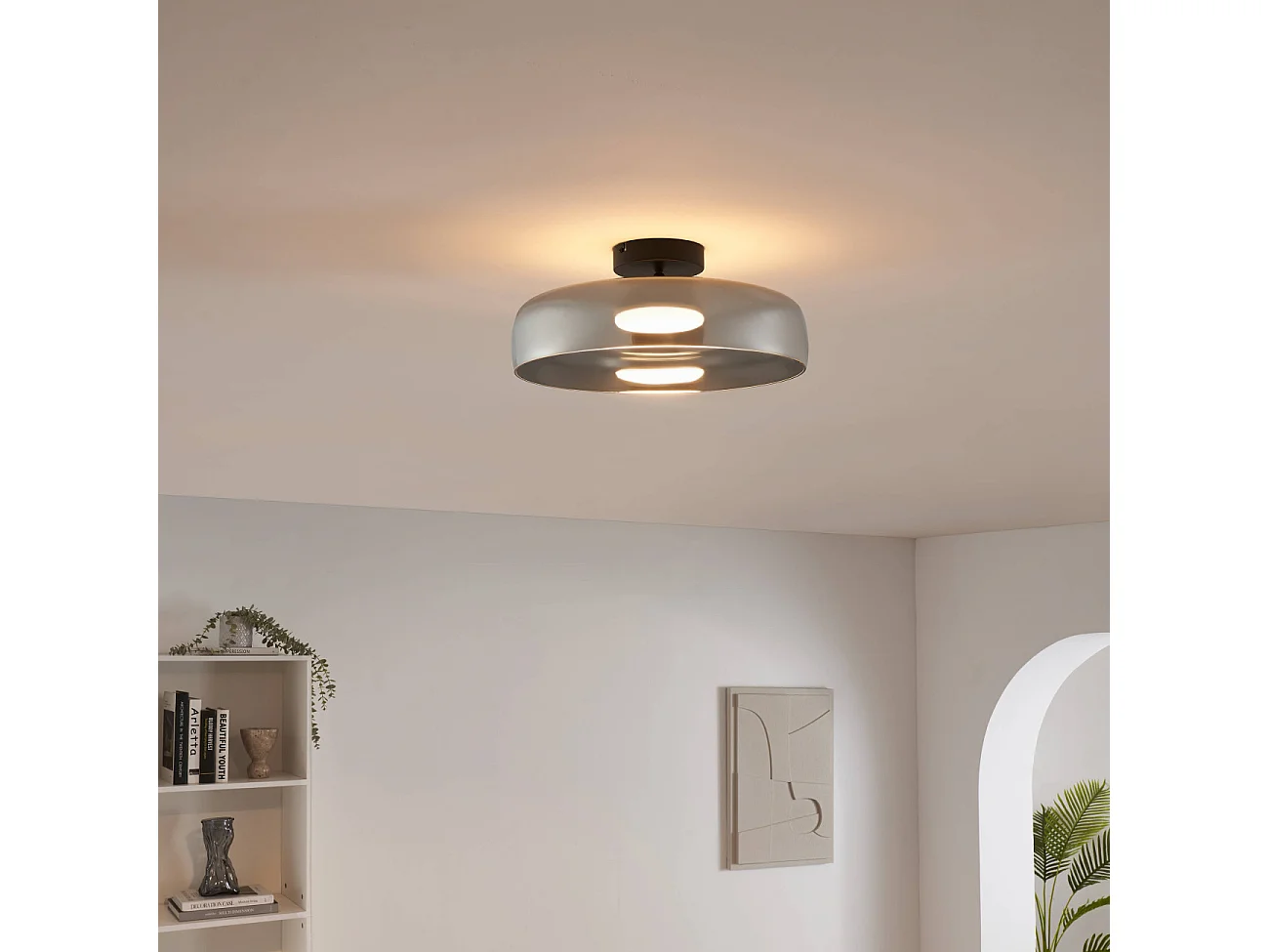 Plafonnier ou applique dôme en verre fumé et métal noir - Riccardo