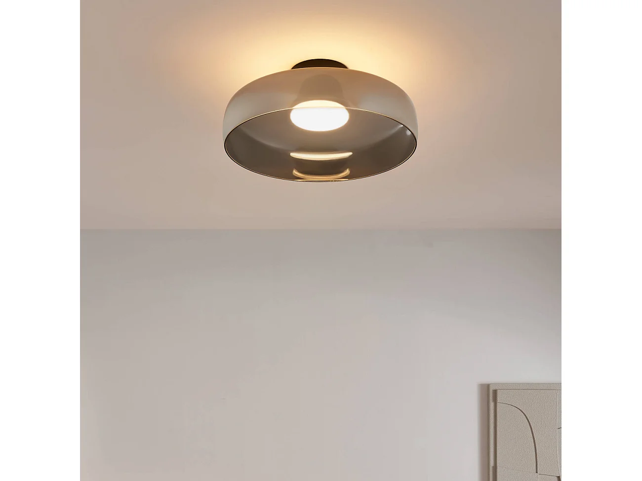 Plafonnier ou applique dôme en verre fumé et métal noir - Riccardo