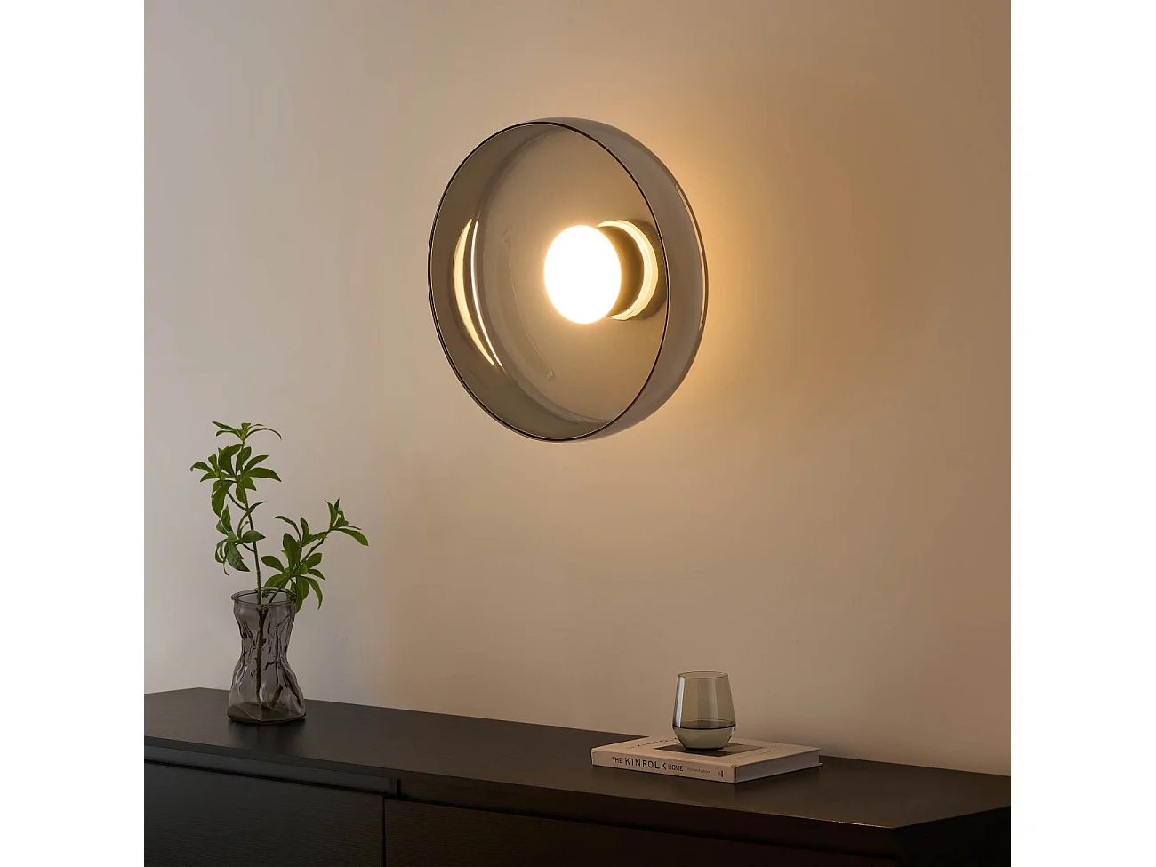 Plafonnier ou applique dôme en verre fumé et métal noir - Riccardo