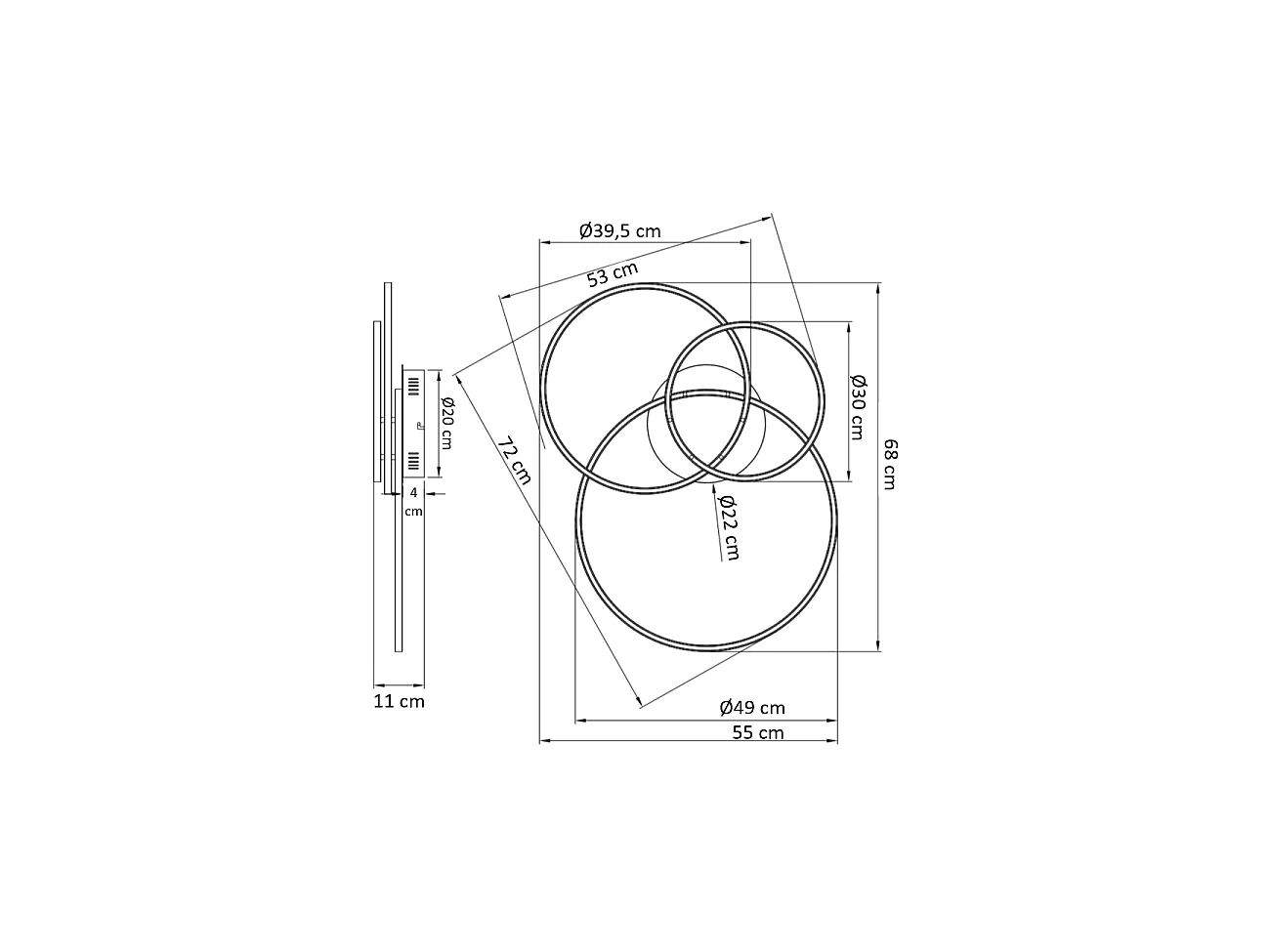Plafonnier design LED triple cercle - Paciano