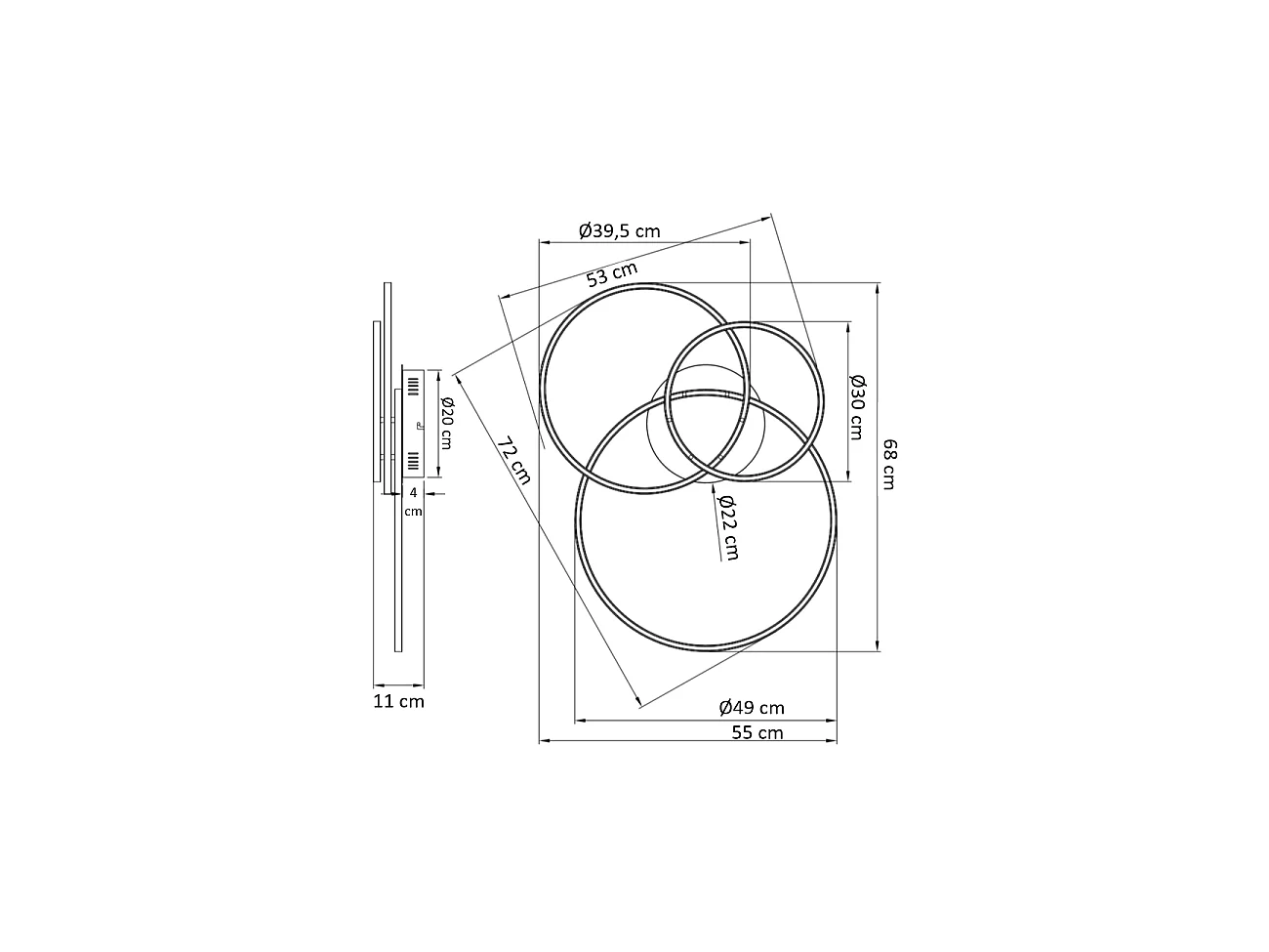 Plafonnier design LED triple cercle - Paciano