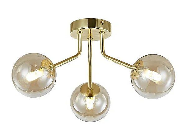 Plafonnier doré à 3 sphères en verre ambré - Ottavia