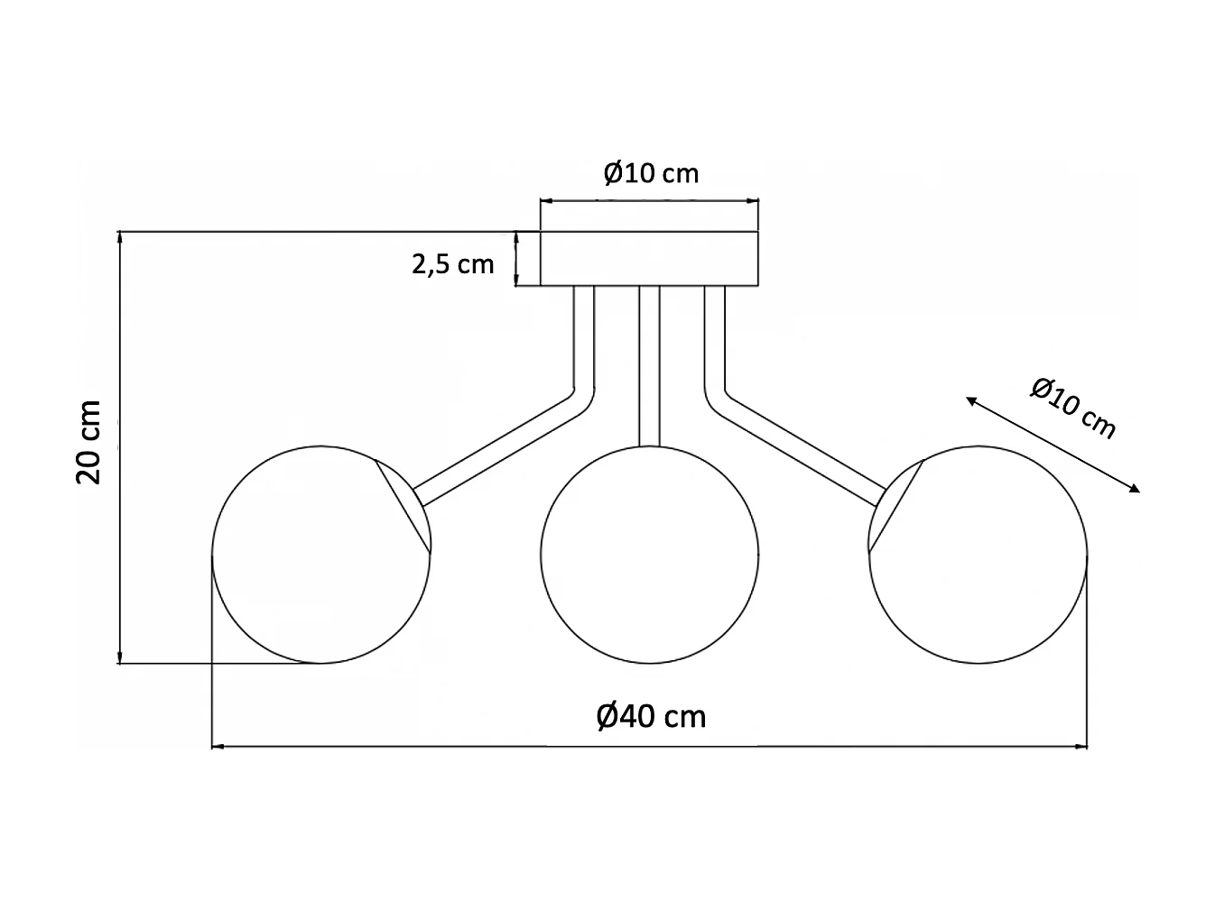 Plafonnier doré à 3 sphères en verre ambré - Ottavia