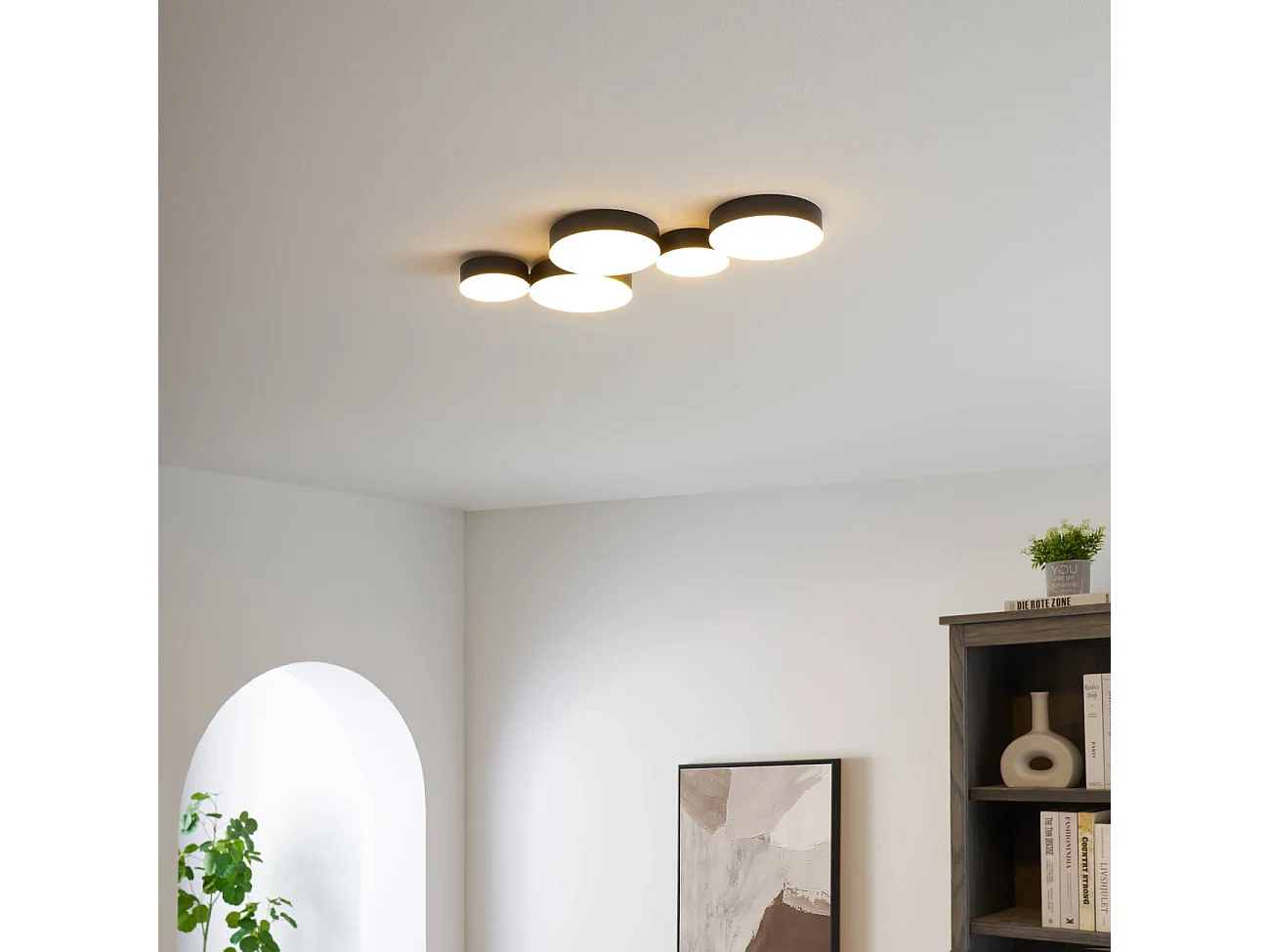 Plafonnier moderne noir 5 spots lumineux LED - Skavi