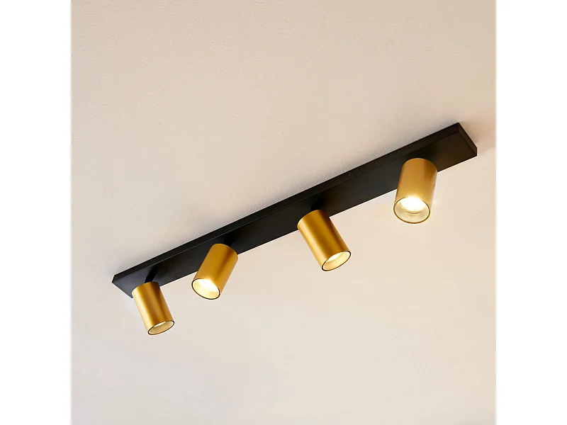 Plafonnier multi spots pivotants GU10 noir et doré - Lewis