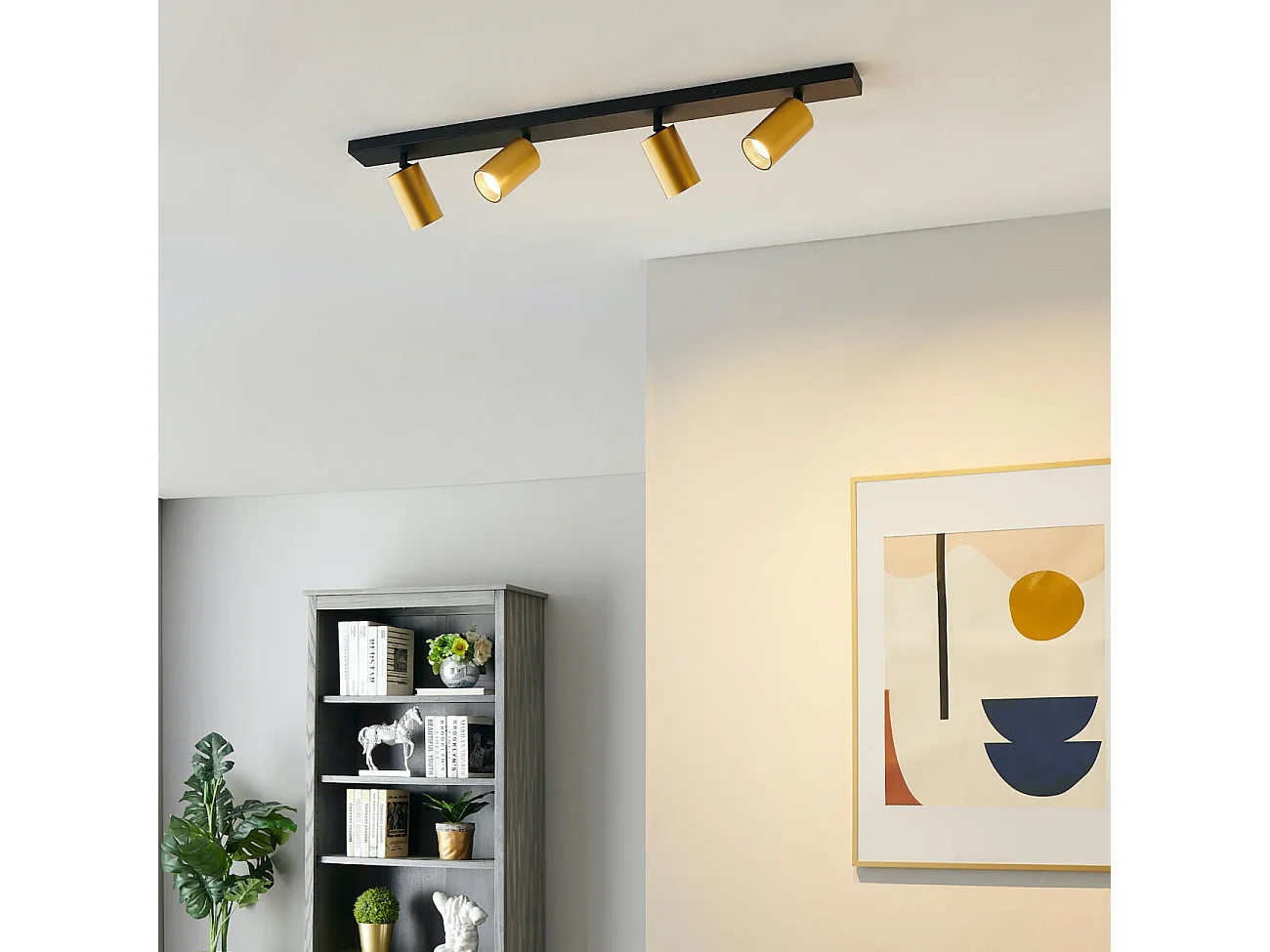 Plafonnier multi spots pivotants GU10 noir et doré - Lewis