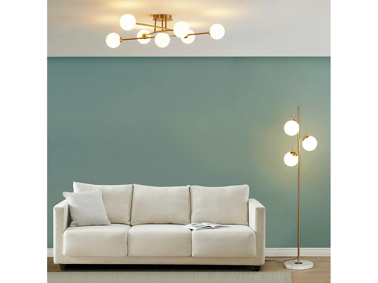 Plafonnier tendance métal et verre blanc - Estrela