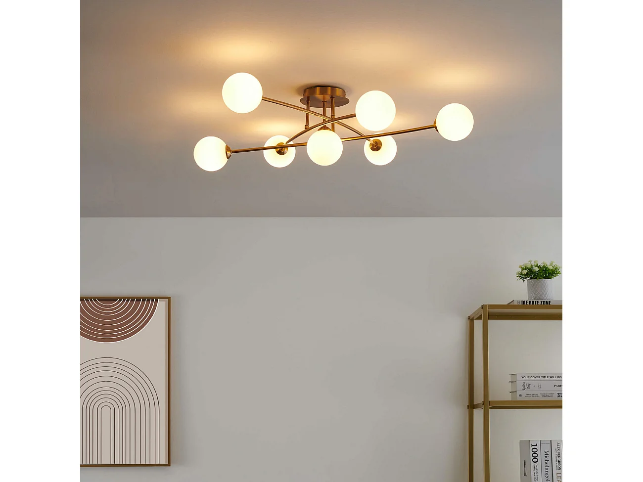 Plafonnier tendance métal et verre blanc - Estrela