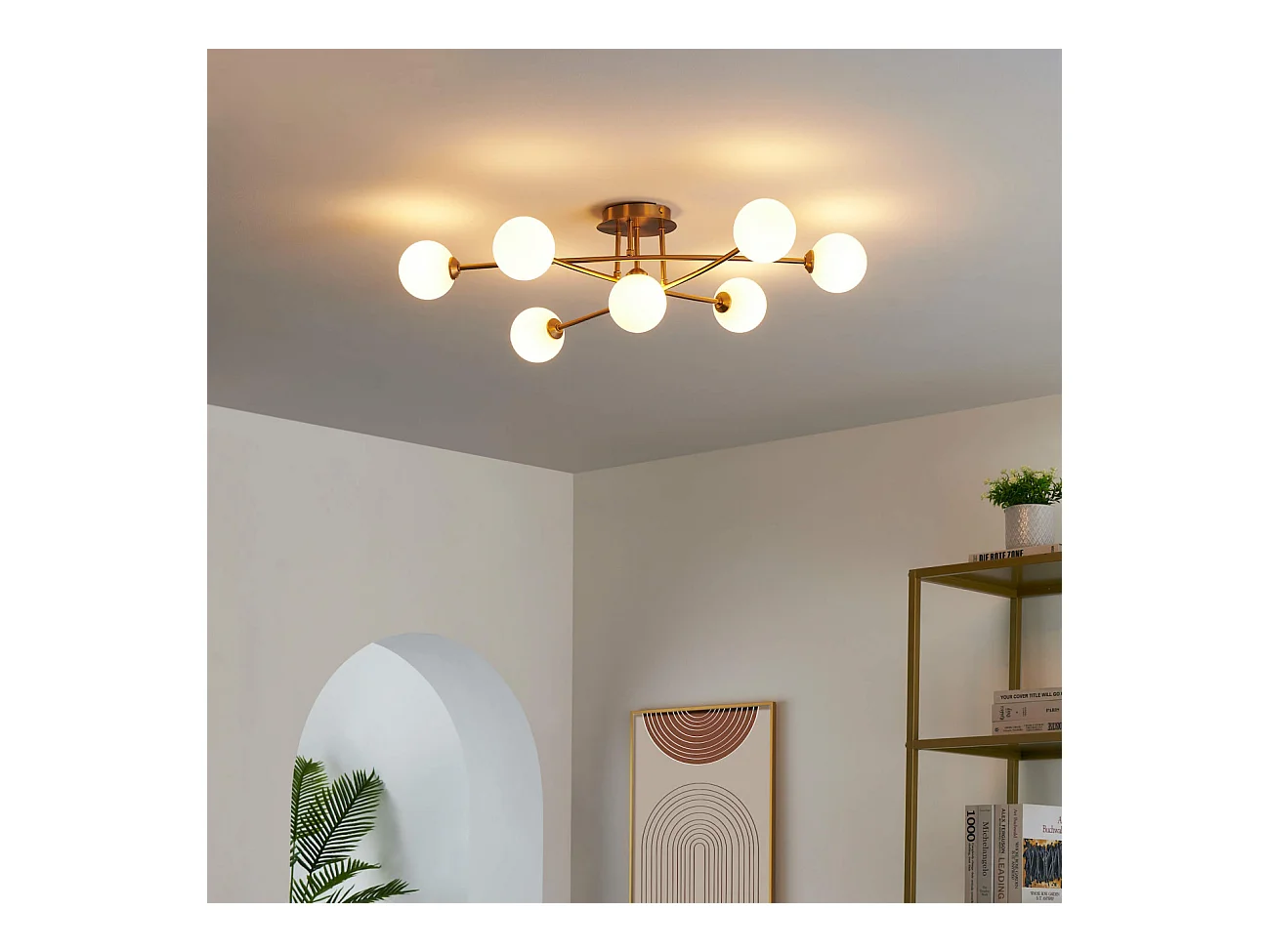 Plafonnier tendance métal et verre blanc - Estrela
