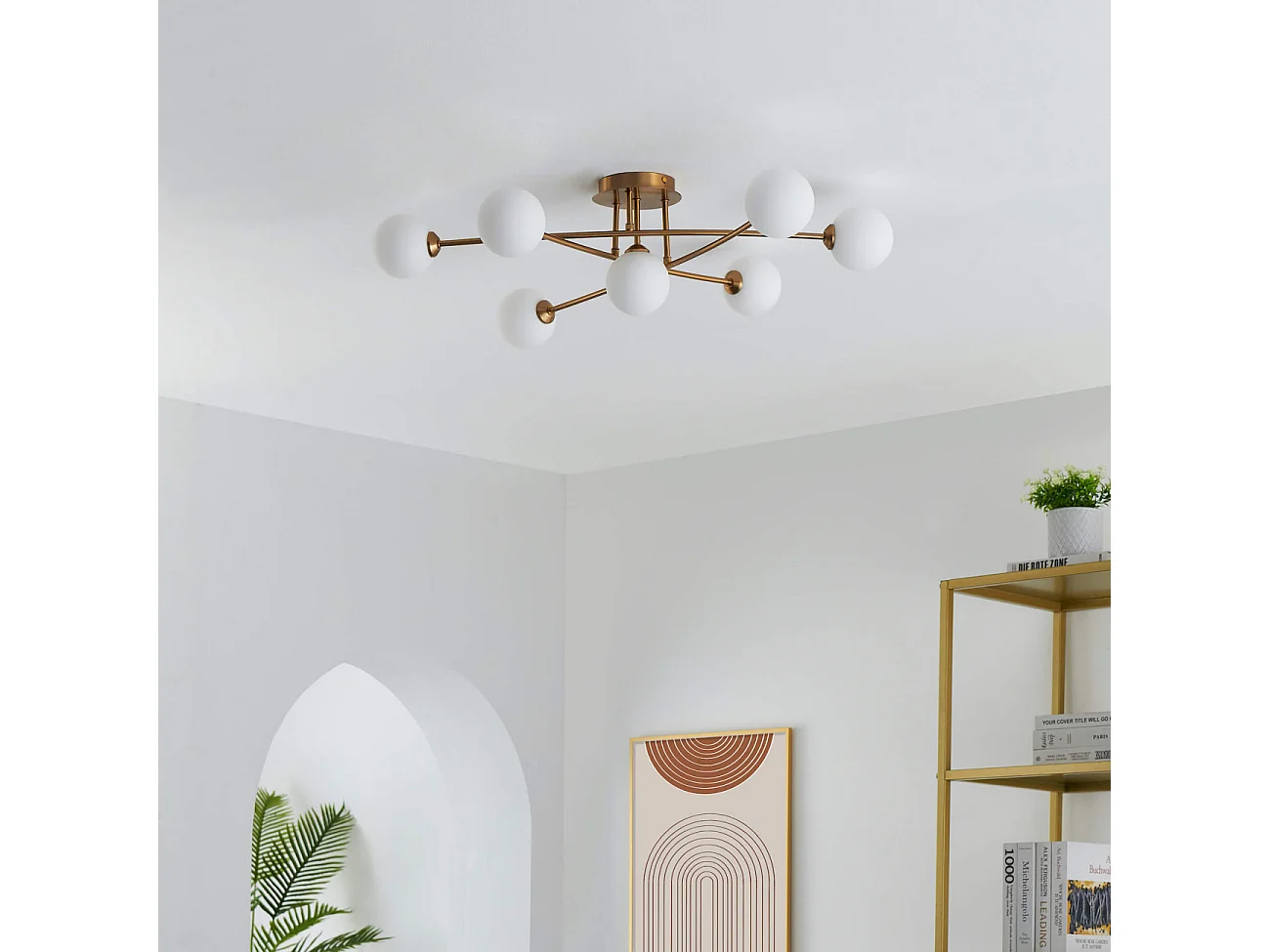 Plafonnier tendance métal et verre blanc - Estrela