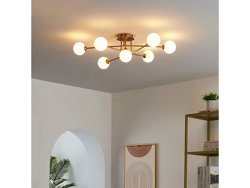 Plafonnier tendance métal et verre blanc - Estrela