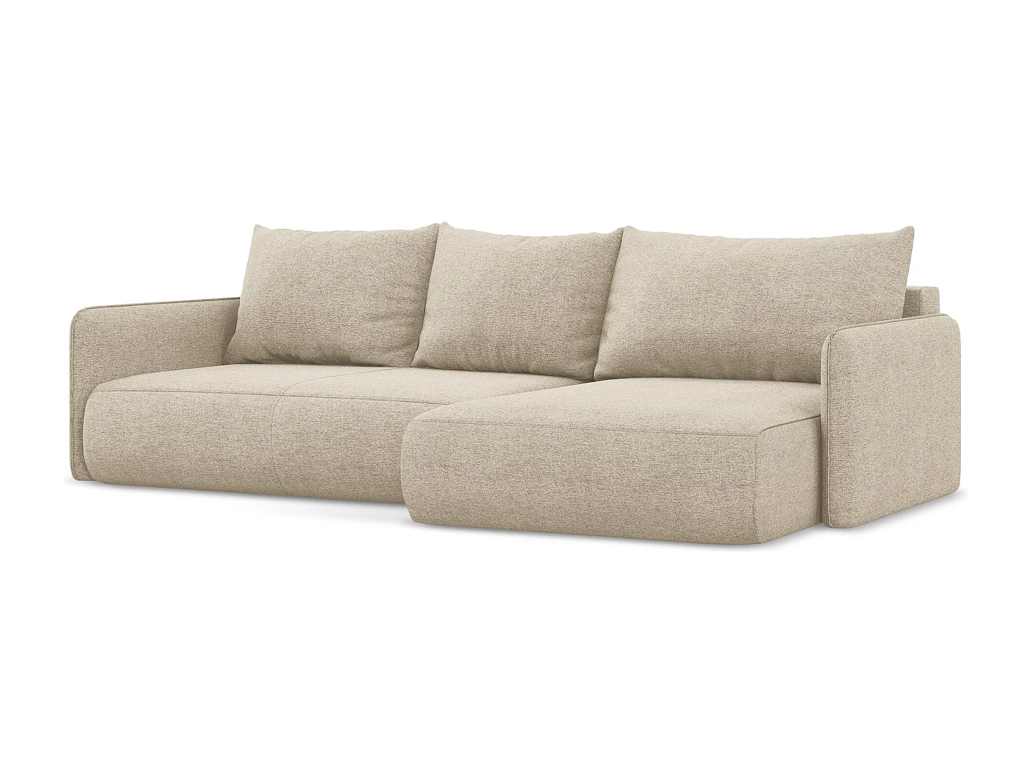 Ecksofa mit Schlaffunktion - Ecke Rechts - Chenille - Dunkelbeige - NANEA