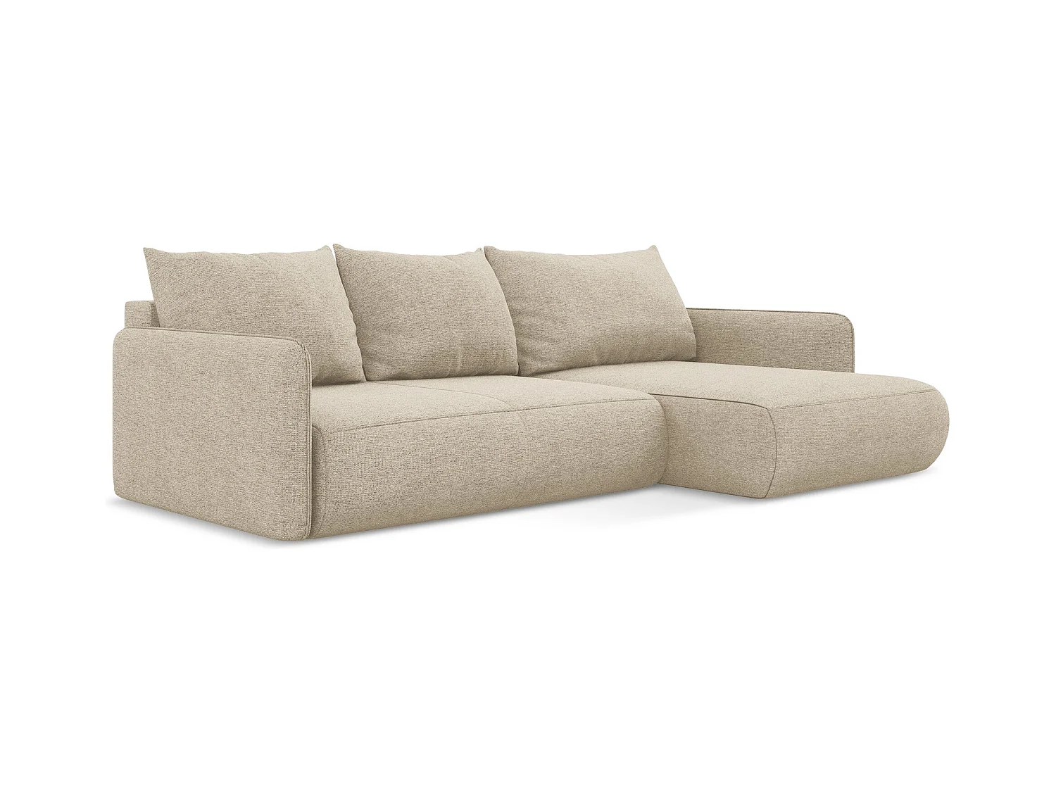 Ecksofa mit Schlaffunktion - Ecke Rechts - Chenille - Dunkelbeige - NANEA