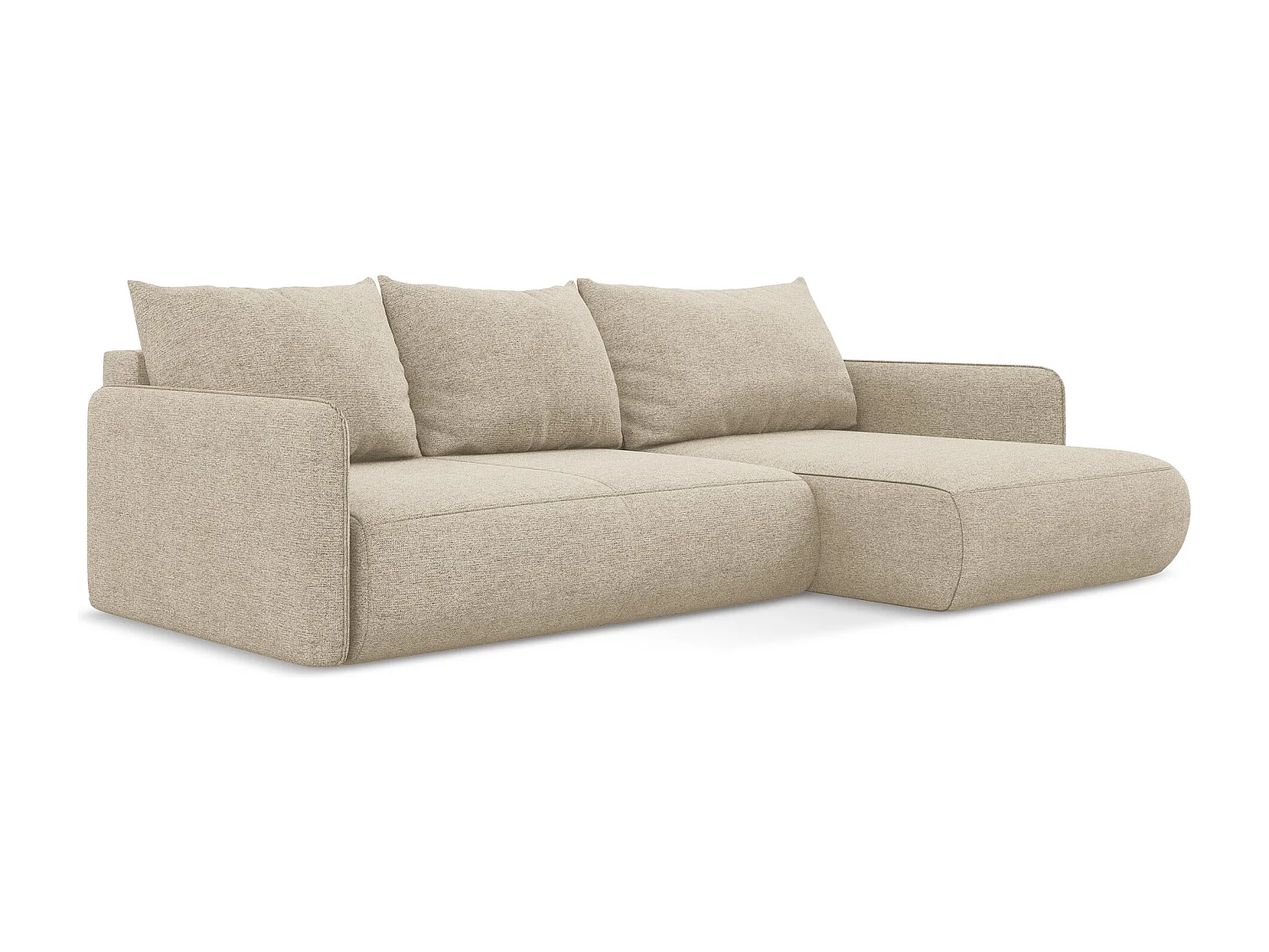 Ecksofa mit Schlaffunktion - Ecke Rechts - Chenille - Dunkelbeige - NANEA