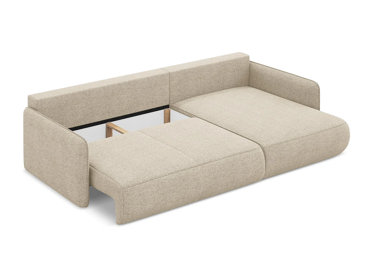 Ecksofa mit Schlaffunktion - Ecke Rechts - Chenille - Dunkelbeige - NANEA