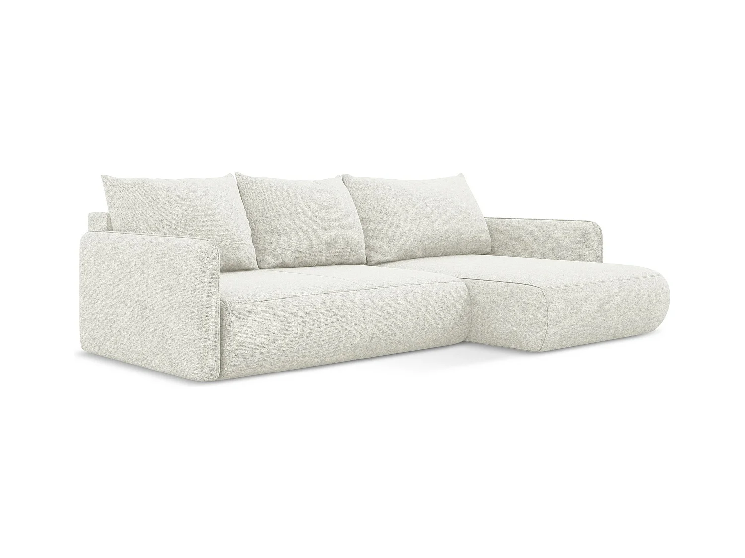 Ecksofa mit Schlaffunktion - Ecke Rechts - Chenille - Weiß - NANEA
