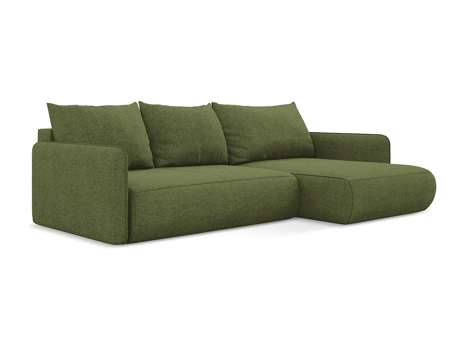 Canapé d’angle 3 places droit convertible en tissu chenille - bouteille verte - NANEA