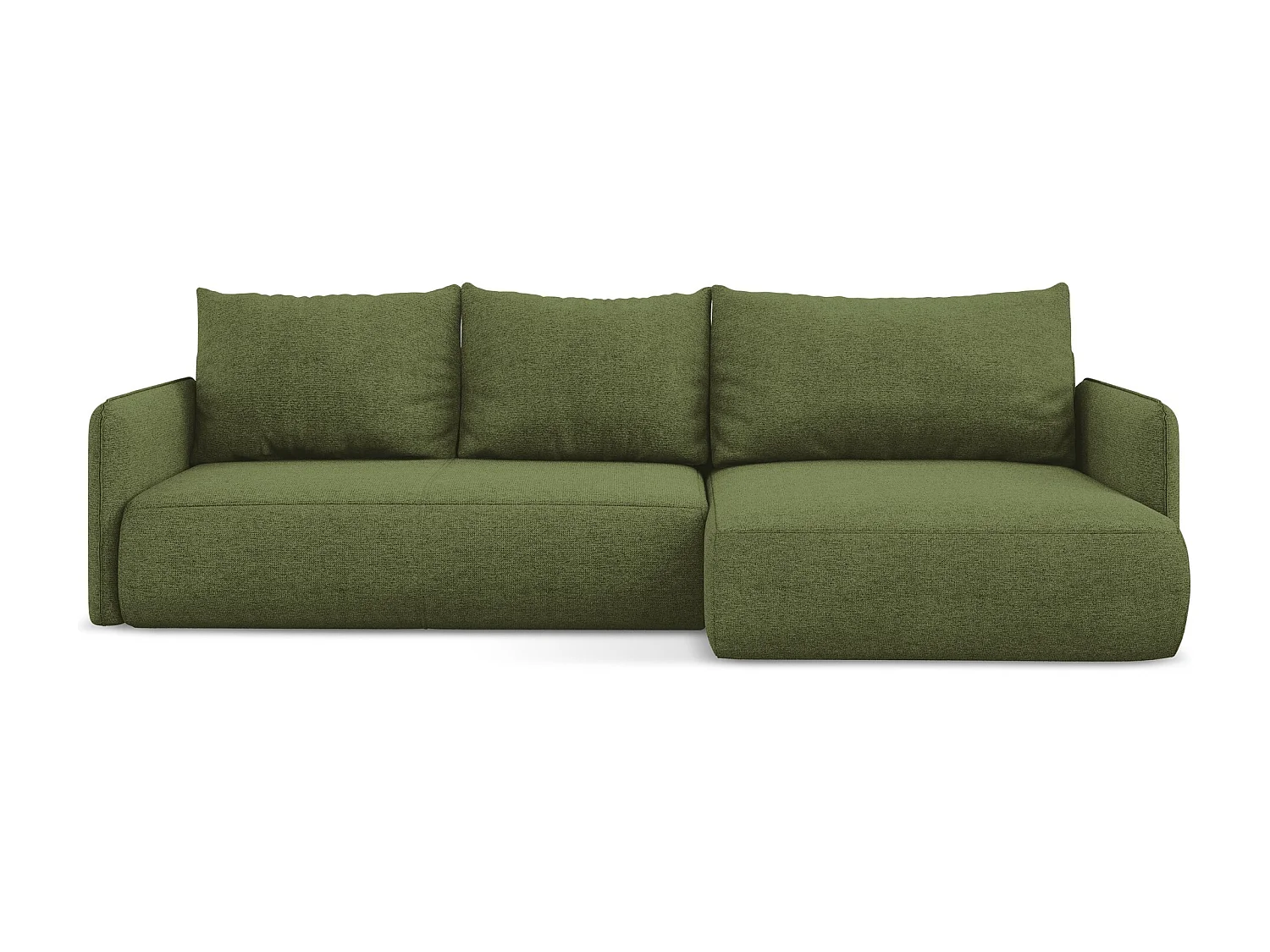 Canapé d’angle 3 places droit convertible en tissu chenille - bouteille verte - NANEA