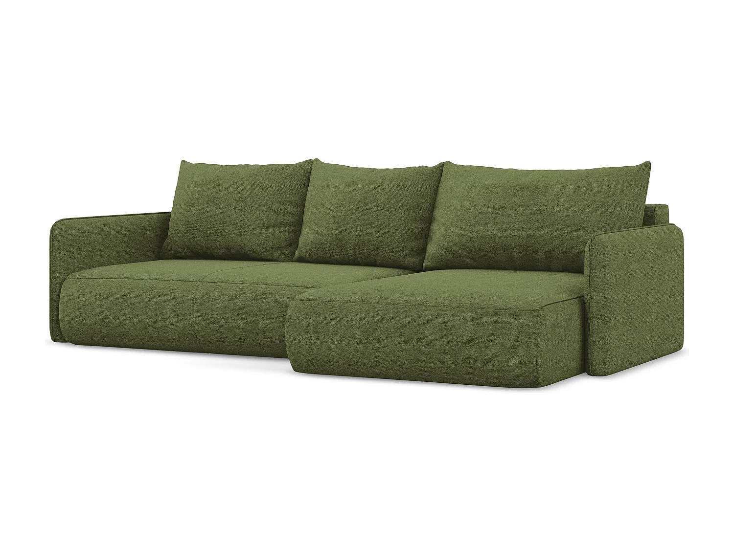 Canapé d’angle 3 places droit convertible en tissu chenille - bouteille verte - NANEA