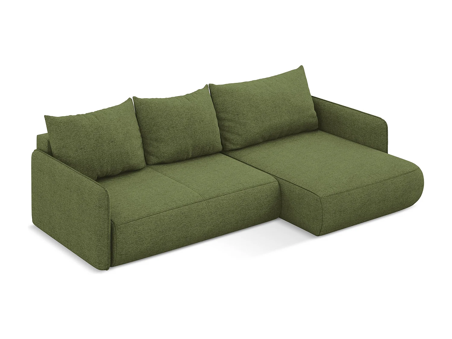 Canapé d’angle 3 places droit convertible en tissu chenille - bouteille verte - NANEA