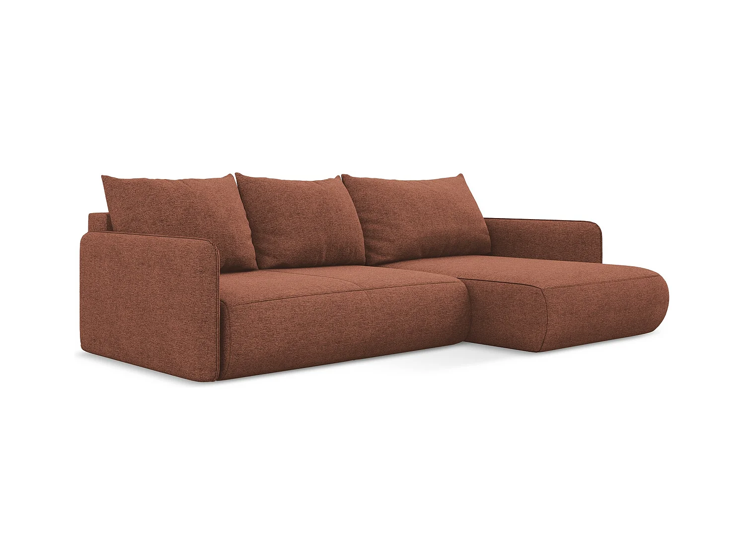 Canapé d’angle 3 places droit convertible en tissu chenille - rose sourd - NANEA