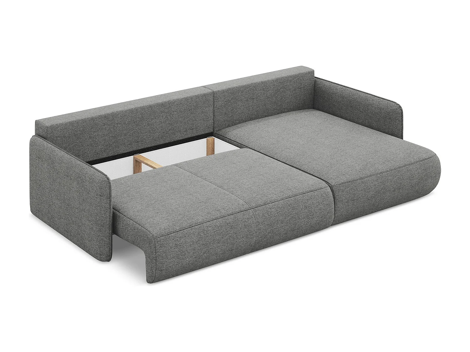 Narożnik prawostronny z funkcją spania - z tkaniny szenilowej - słoniowy - NANEA