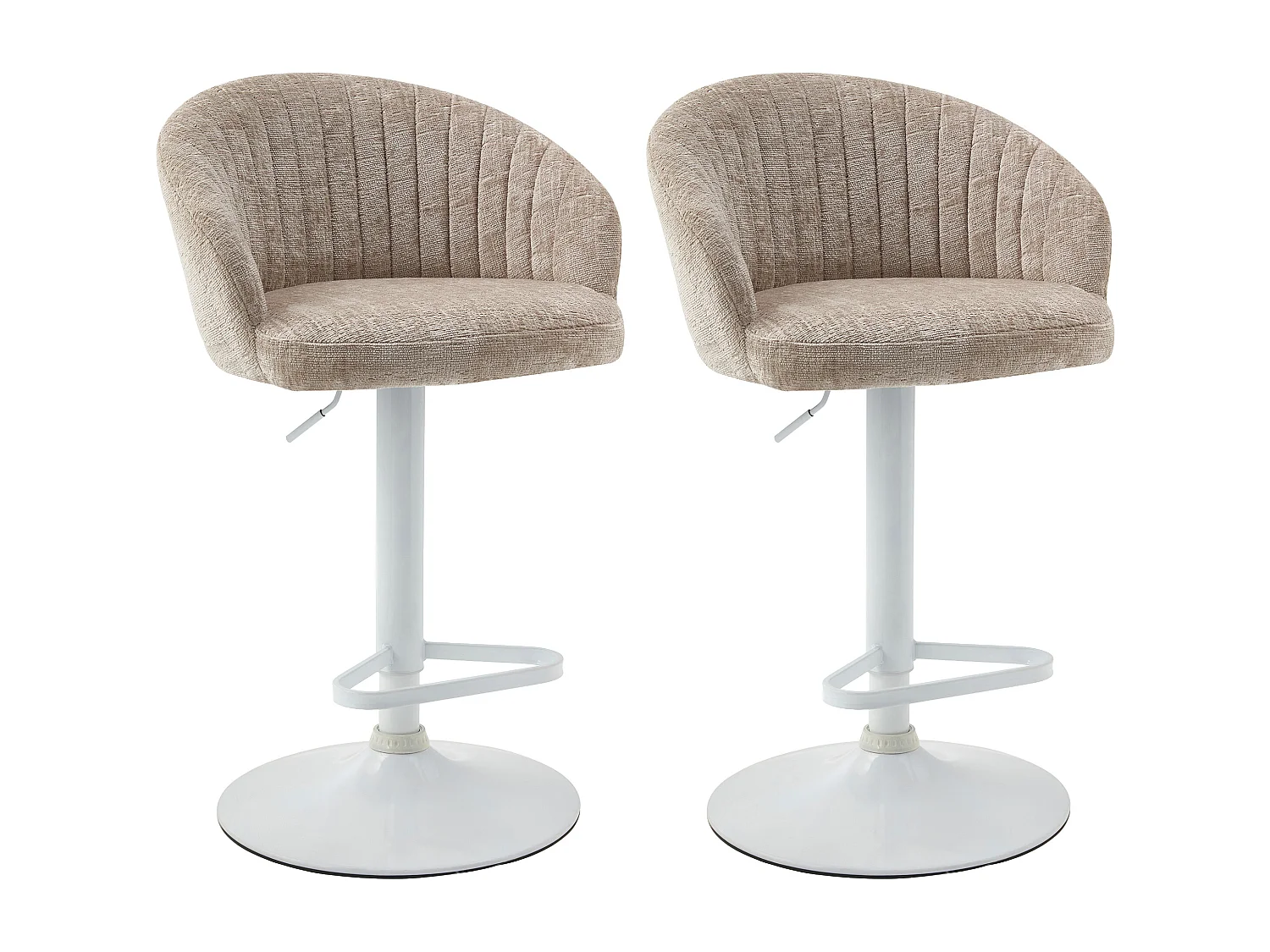 Lot de 2 tabourets de bar en tissu texturé et métal blanc - Hauteur réglable - Crème - DORALIZ